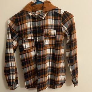 Plaid Flannel Shirt W Hood